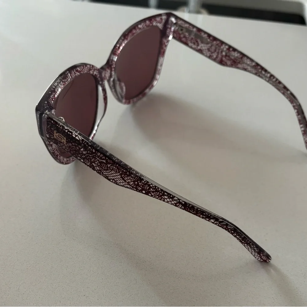 bebe Women's Burgundy Lace Patterned Oversized Sunglasses